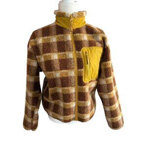 JW Anderson x Uniqlo Collab Yellow Brown Plaid Womens Fleece Jacket Extra Small